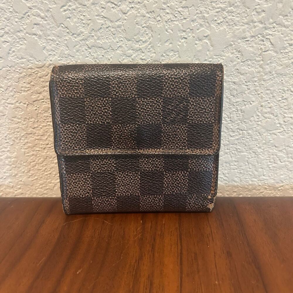 Louis Vuitton Damier Ebene Elise Compact Wallet with COA